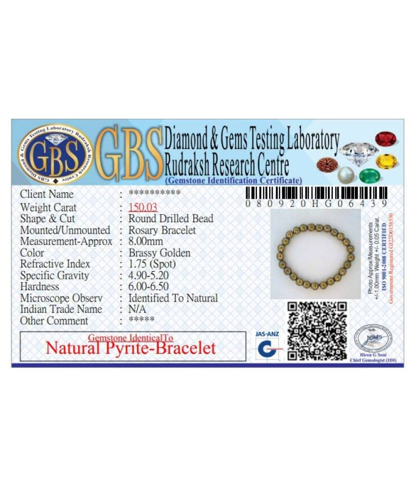 KESAR ZEMS Natural Pyrite Stone Stretchable Bracelet With Certificate For Unisex  (10 x 2 x 1 CM)     			KESAR ZEMS Natural Pyrite Stone Stretchable Bracelet With Certificate For Unisex  (10 x 2 x 1 CM)