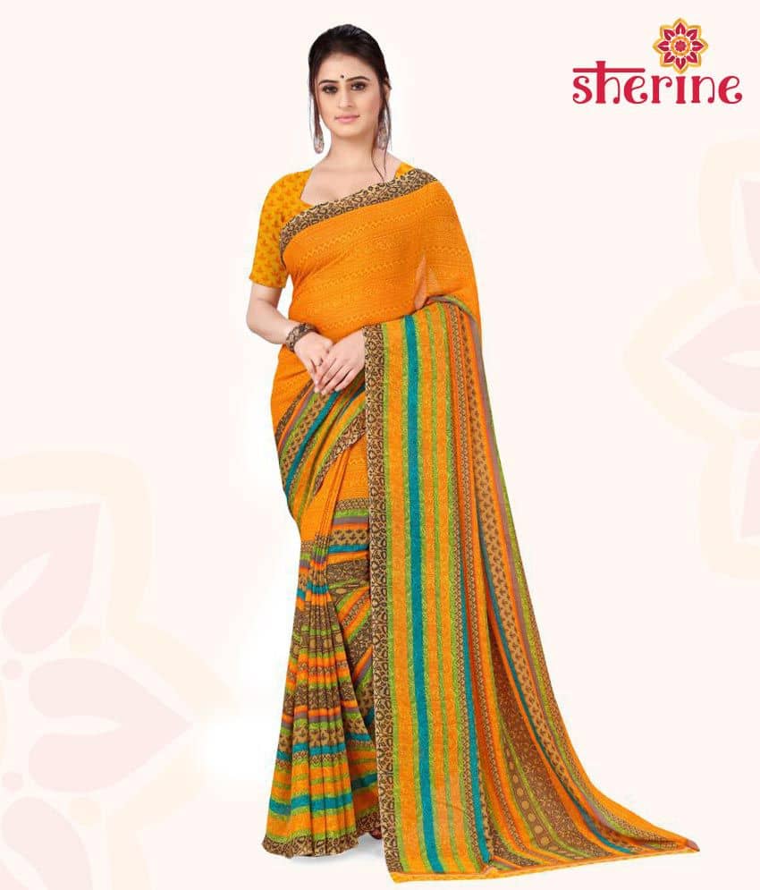 ANAND SAREES Georgette Saree With Unstitched Blouse Piece ( Yellow ) - Sarees | Buy online on ZillyBuy