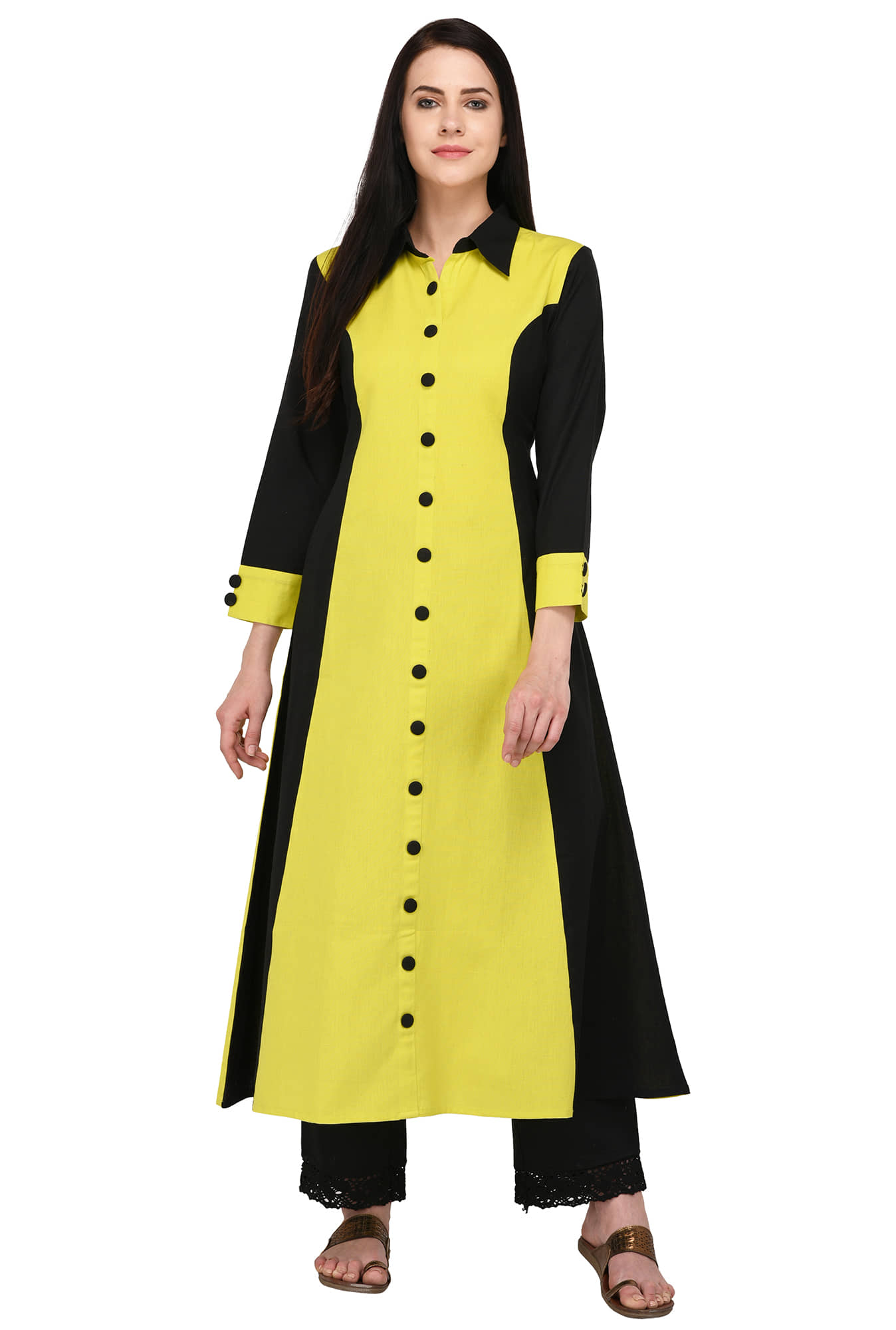 Pistaa - Green Cotton Women's Flared Kurti ( Pack of 1 ) - Kurtis, Tunics | Buy online on ZillyBuy