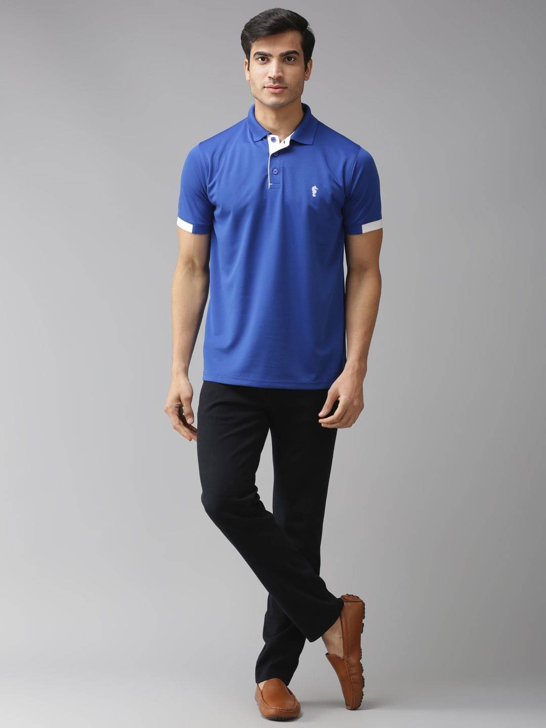     			EPPE Polyester Blue Plain Polo T Shirt