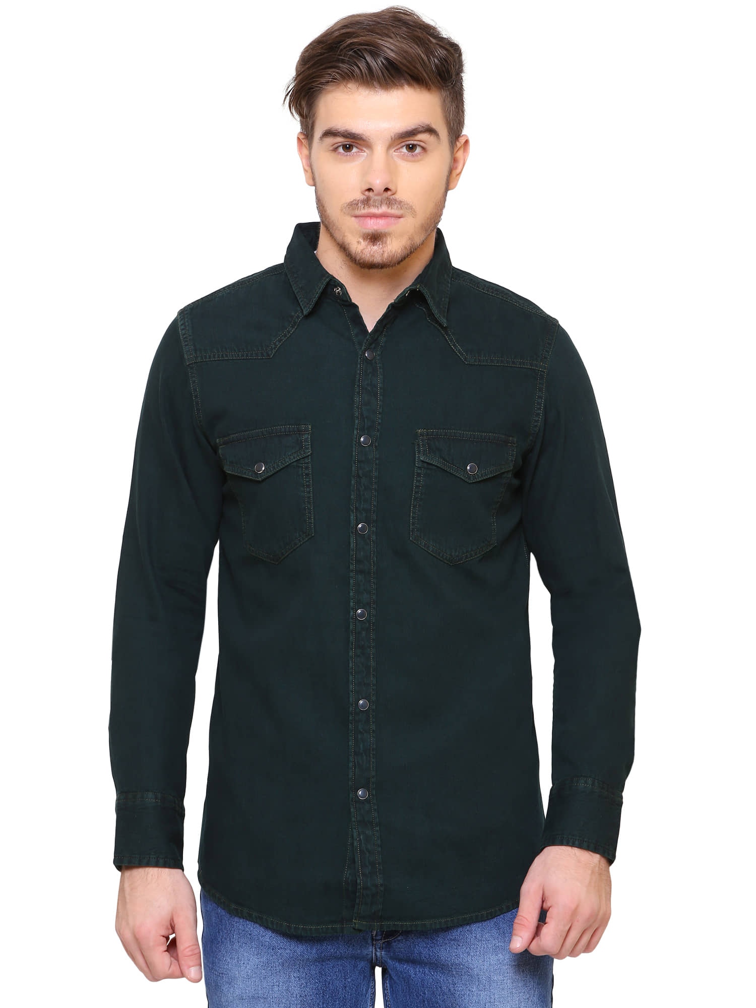 Kuons Avenue Denim Slim Fit Men's Casual Shirt - Green ( Pack of 1 )