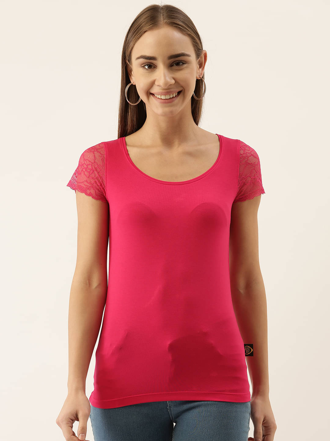 Zebu Women Viscose Embroidered Slim Fit Round Neck T-Shirt ( Pink ) Zebu Women Viscose Embroidered Slim Fit Round Neck T-Shirt ( Pink )