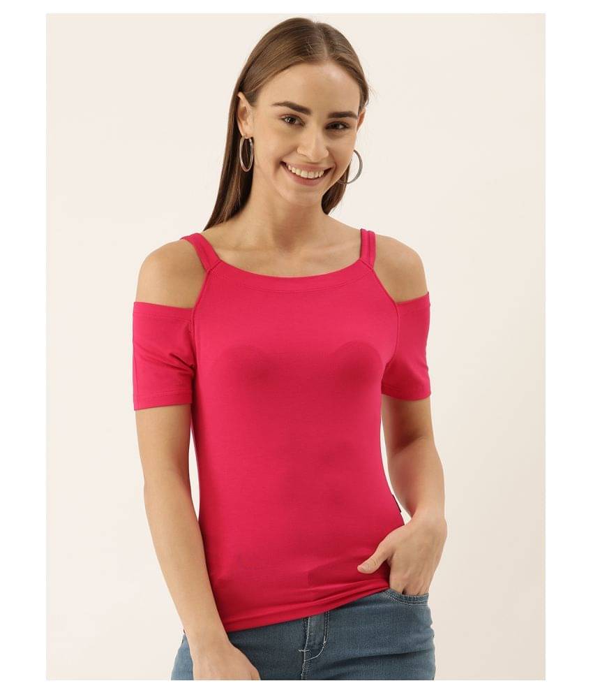 Zebu Women Viscose Solid Slim Fit Round Neck T-Shirt ( Pink )     			Zebu Women Viscose Solid Slim Fit Round Neck T-Shirt ( Pink )