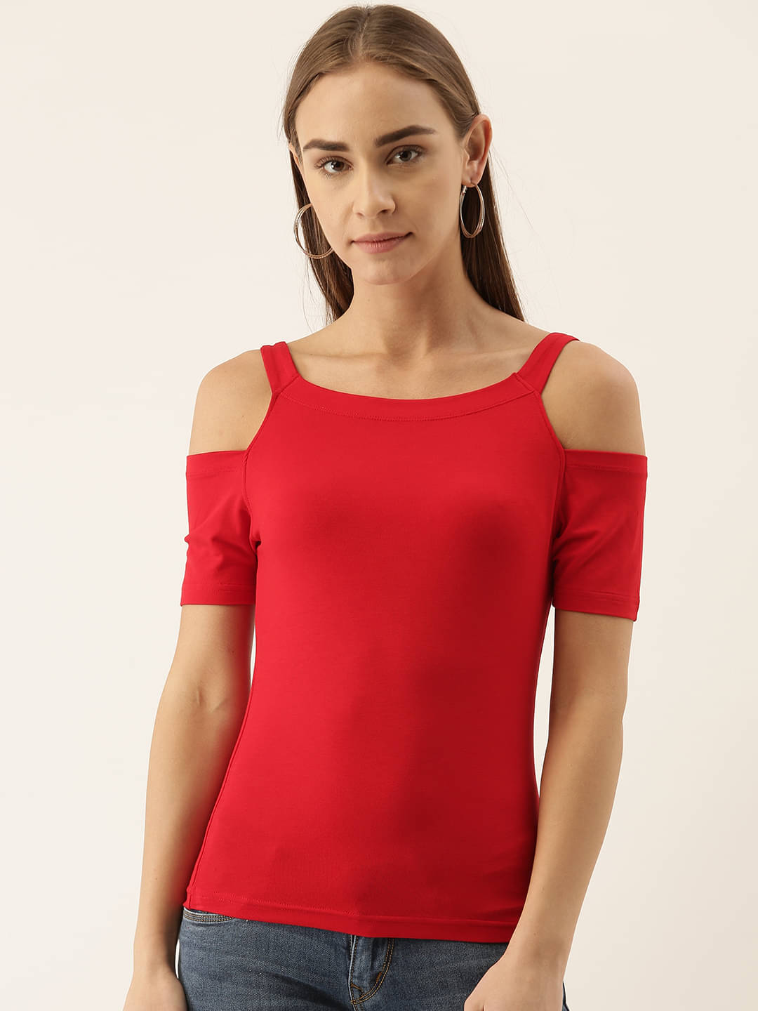 Zebu Women Viscose Solid Slim Fit Round Neck T-Shirt ( Red ) Zebu Women Viscose Solid Slim Fit Round Neck T-Shirt ( Red )