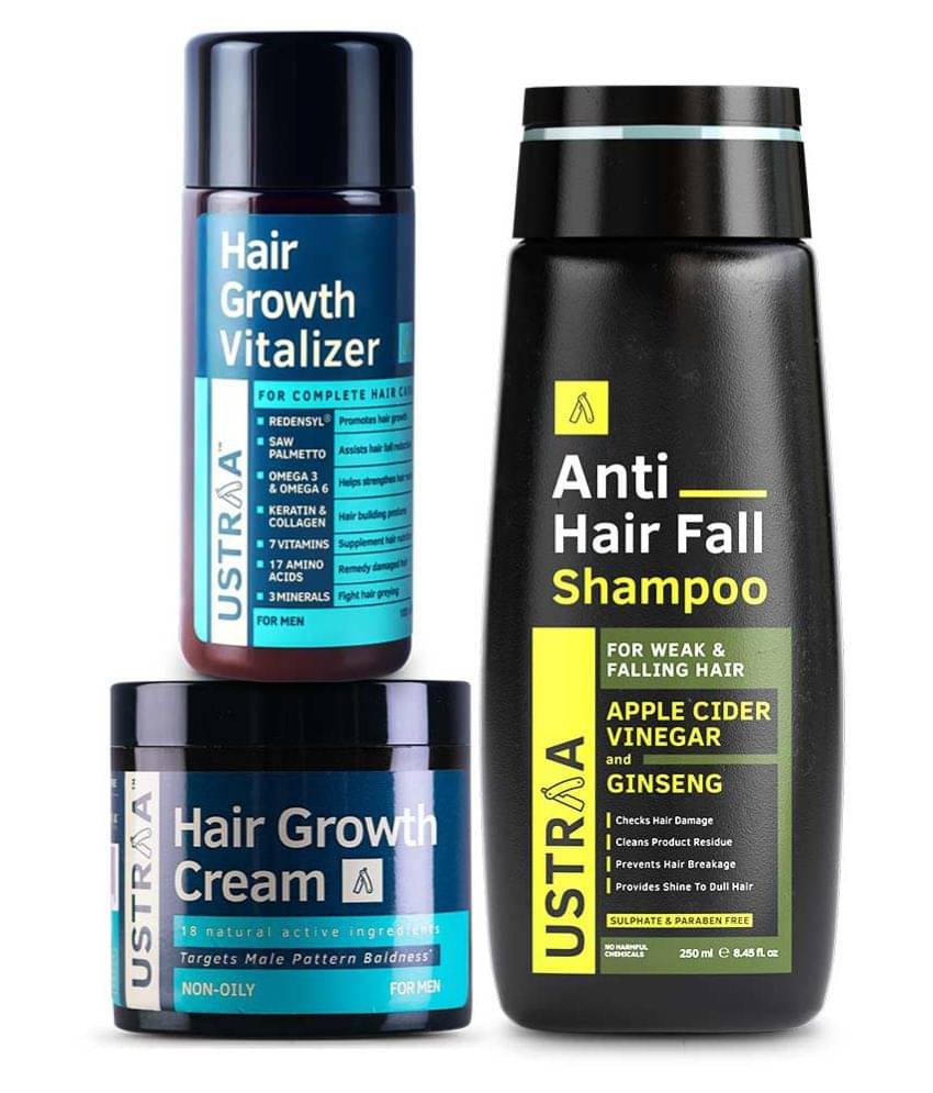     			Ustraa Anti Hair Fall Shampoo - 250ml, Hair Growth Vitalizer -100ml & Cream - 100gm