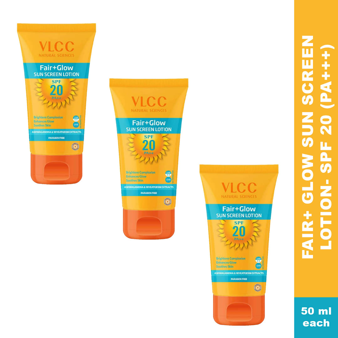     			Vlcc Fair +Glow Sun Screen Lotion Spf20 Pa++ , 50Ml(Pack Of 3)