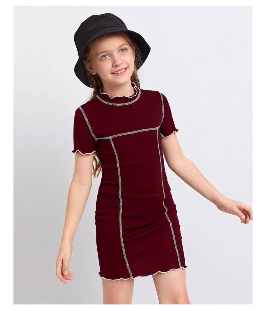 Addyvero Cotton Blend A-line Dress For Girls ( Pack of 1 , Maroon )