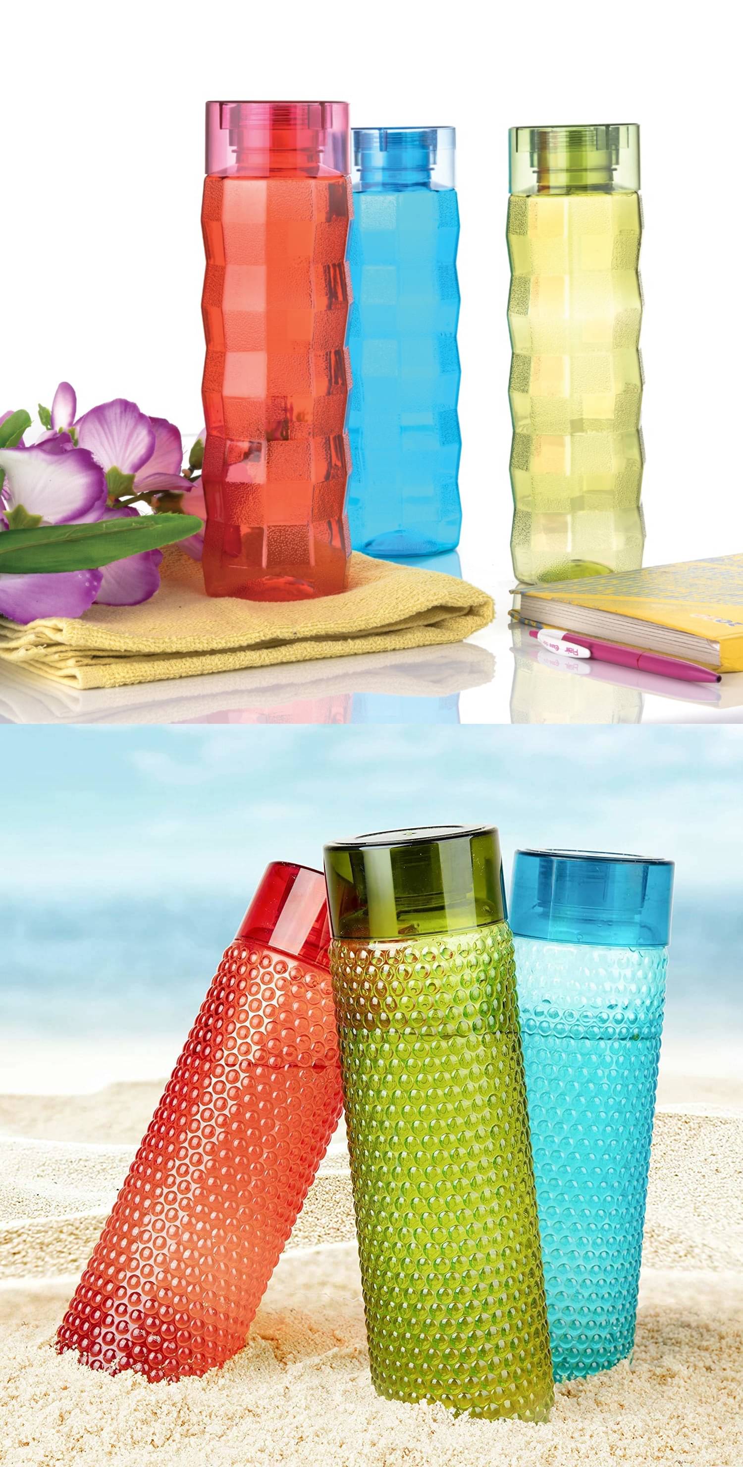 Analog Kitchenware School/College/Office/Gym Multicolour PET Fridge Water Bottle 1000 mL ( Set of 6 ) Analog Kitchenware School/College/Office/Gym Multicolour PET Fridge Water Bottle 1000 mL ( Set of 6 )
