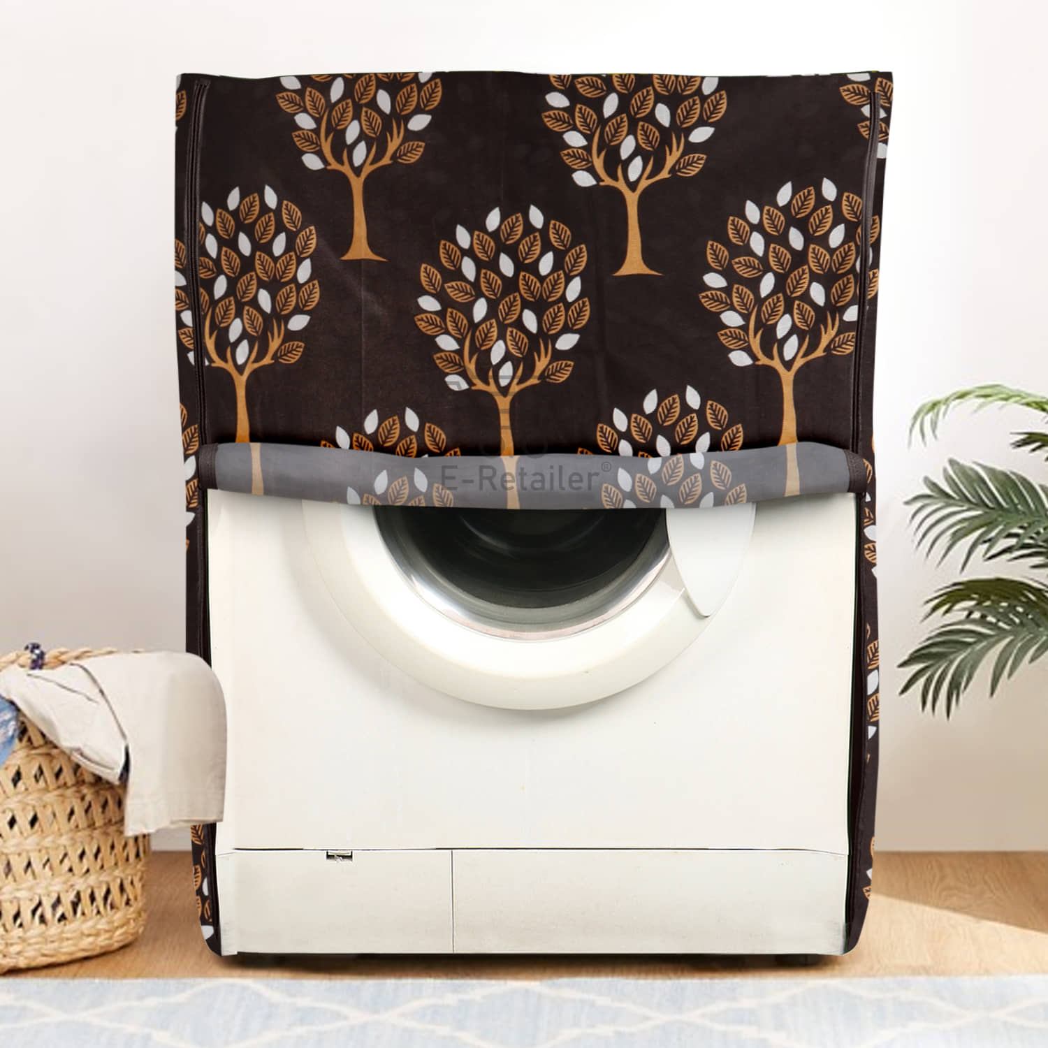 E-Retailer Single Polyester Brown Washing Machine Cover for Universal 8 kg Front Load