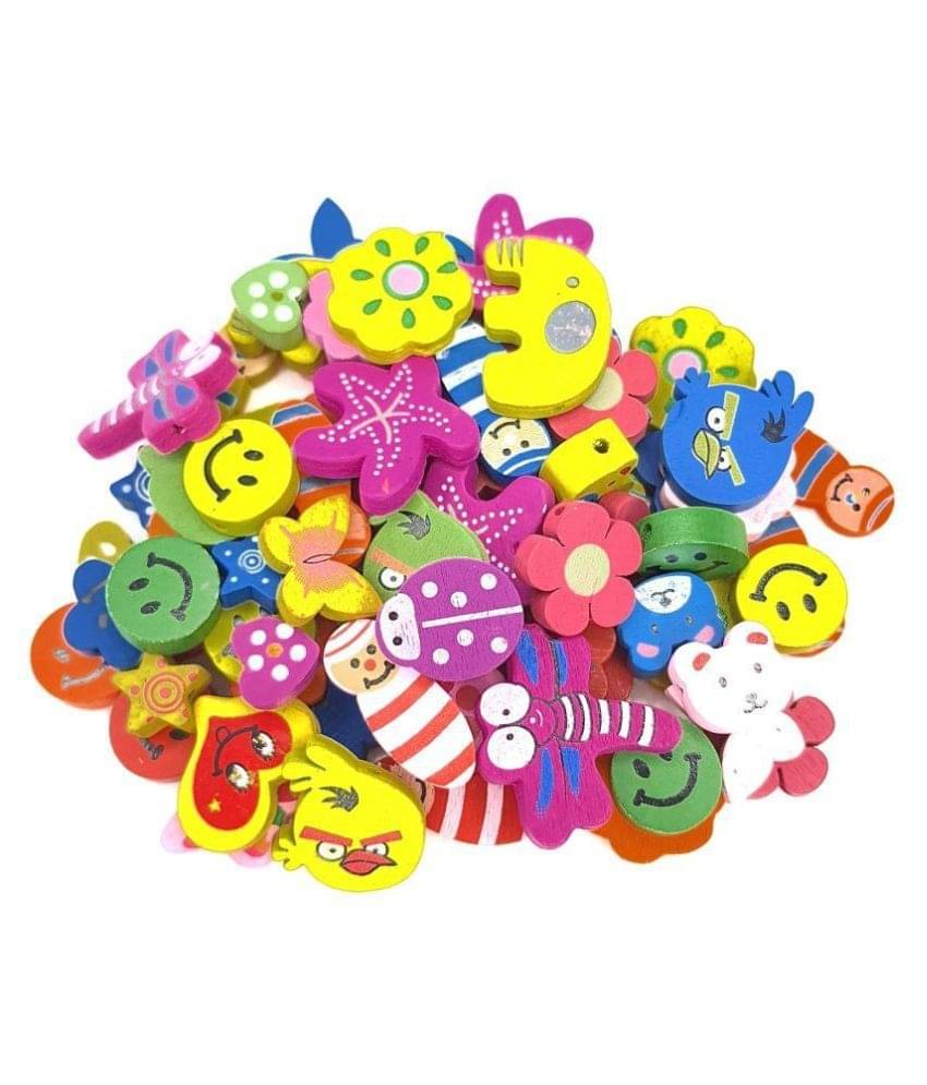     			PRANSUNITA Wood Designer Wooden Colorful Beads Buttons Used for Art & Crafts ( Pack of 1 )