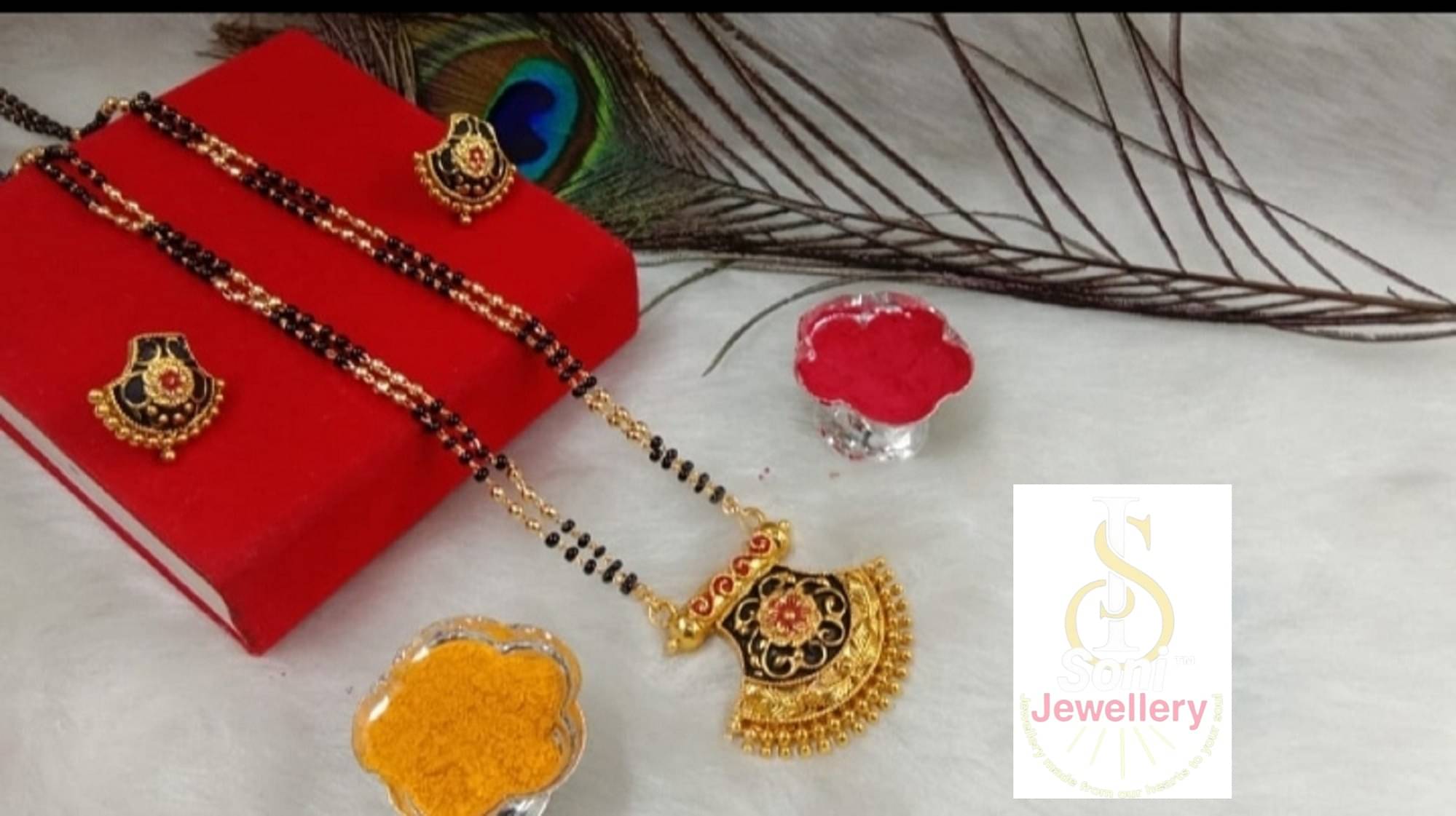 SONIJEWELLERY Traditional Ethnic One Gram Gold Plated 24 Inch Long Black Beads Latest Stylish Designer Pendant Golden Mangalsutra With Earring for Women SONIJEWELLERY Traditional Ethnic One Gram Gold Plated 24 Inch Long Black Beads Latest Stylish Designer Pendant Golden Mangalsutra With Earring for Women