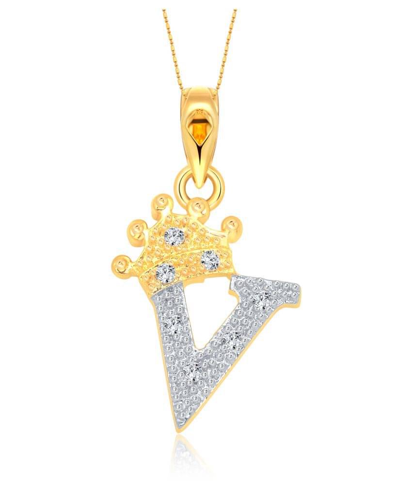     			Vighnaharta Royal Crown 'V' Letter CZ Gold and Rhodium Plated Alloy Pendant for Men and Women -[VFJ1288PG]