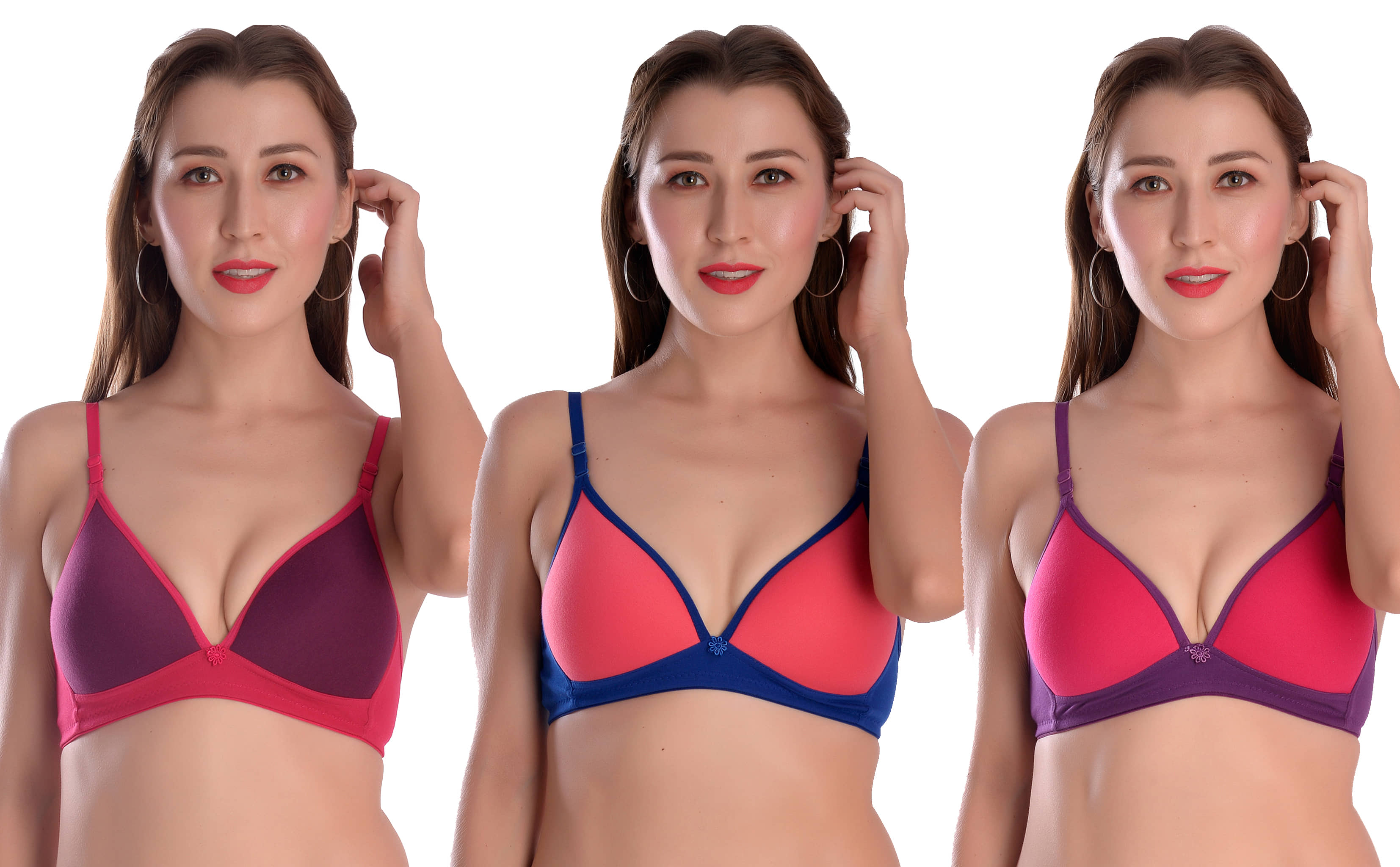Elina Pack of 3 Cotton Women's Push Up Bra ( Multi Color )
