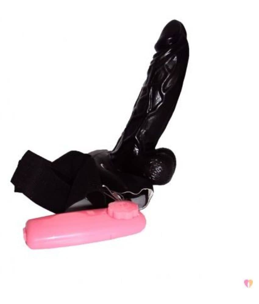 KAMAHOUSE Black Hollow StrapOn Dildo with Vibration Female Sex Toy