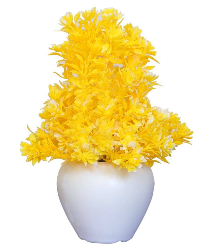 MODO Artificial Plant With White Plastic Pot Yellow Bonsai Plastic - Pack of 1 MODO Artificial Plant With White Plastic Pot Yellow Bonsai Plastic - Pack of 1