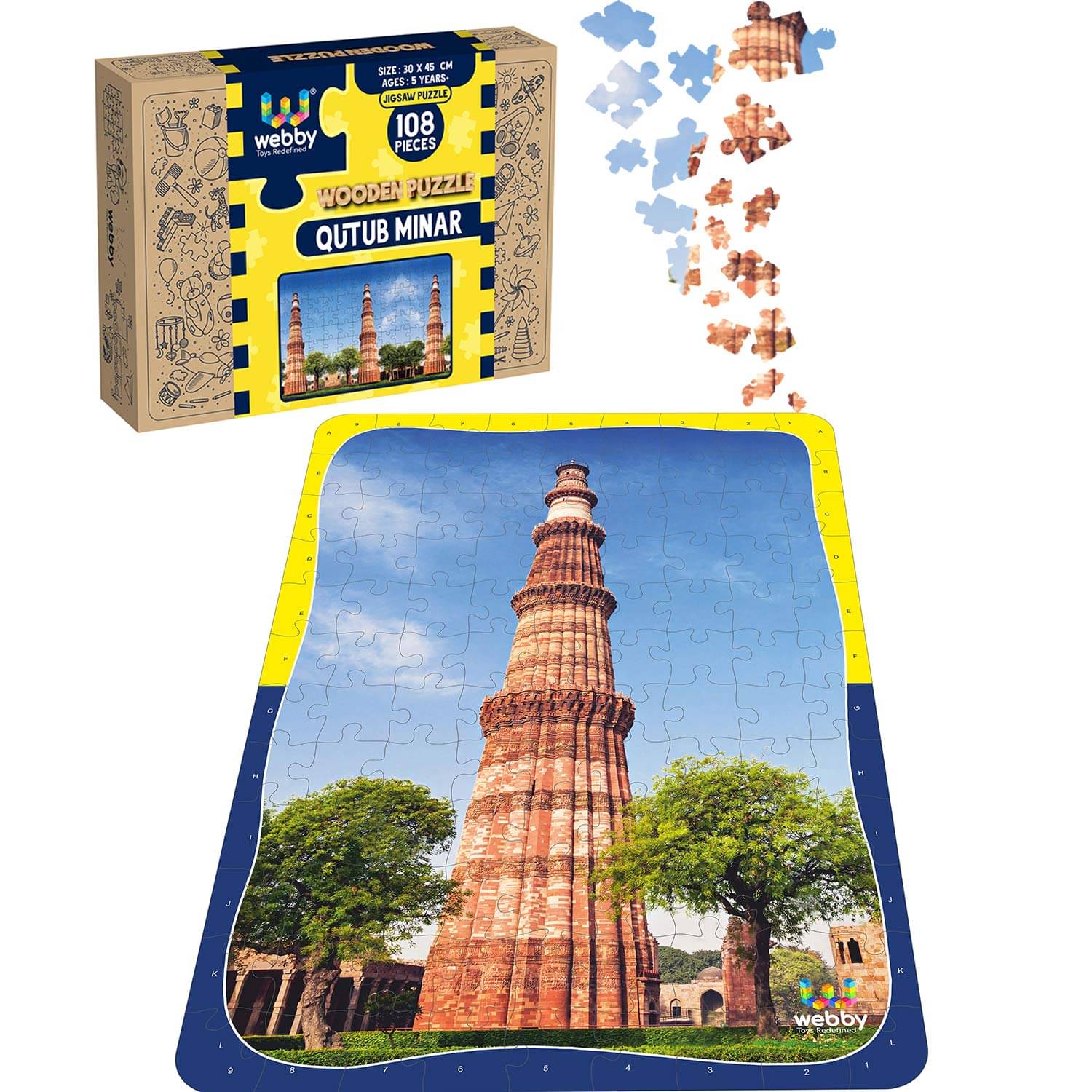 Webby Qutub Minar Wooden Jigsaw Puzzle, 108 Pieces Webby Qutub Minar Wooden Jigsaw Puzzle, 108 Pieces