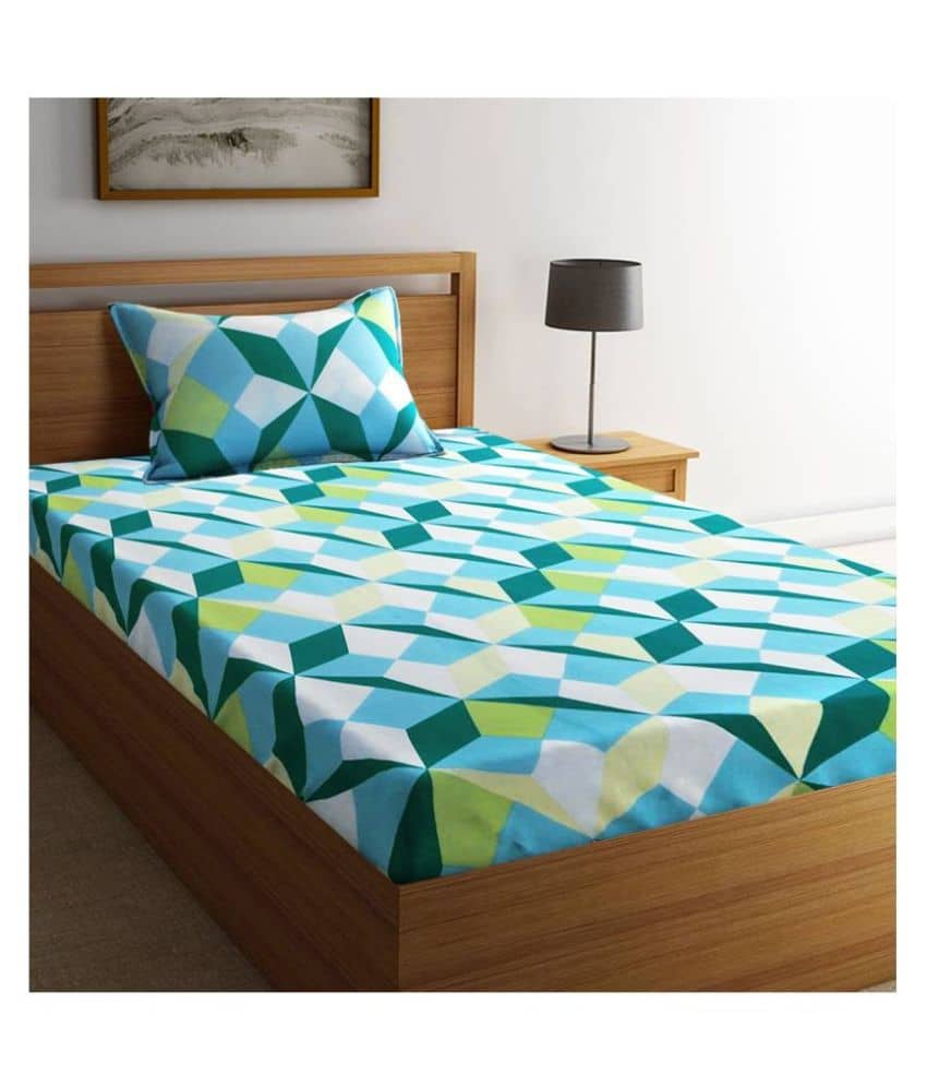 Home Candy Cotton Geometric Single Bedsheet with 1 Pillow Cover - Red