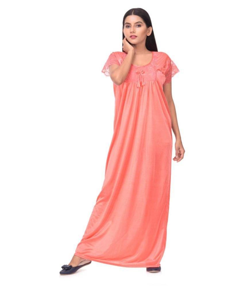 Raj Satin Nighty & Night Gowns - Peach Raj Satin Nighty & Night Gowns - Peach