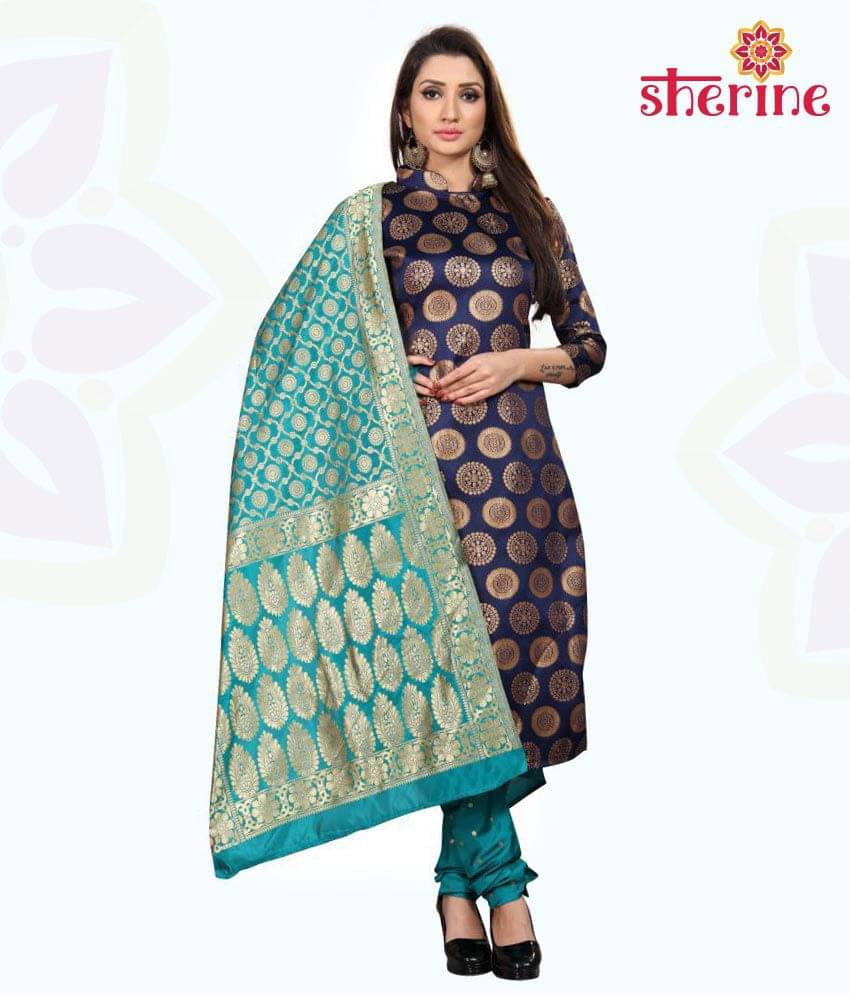 Anand Blue Jacquard Unstitched Dress Material Anand Blue Jacquard Unstitched Dress Material