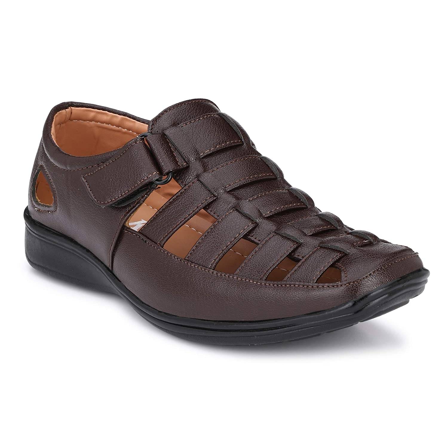     			Amico Brown Synthetic Leather Sandals