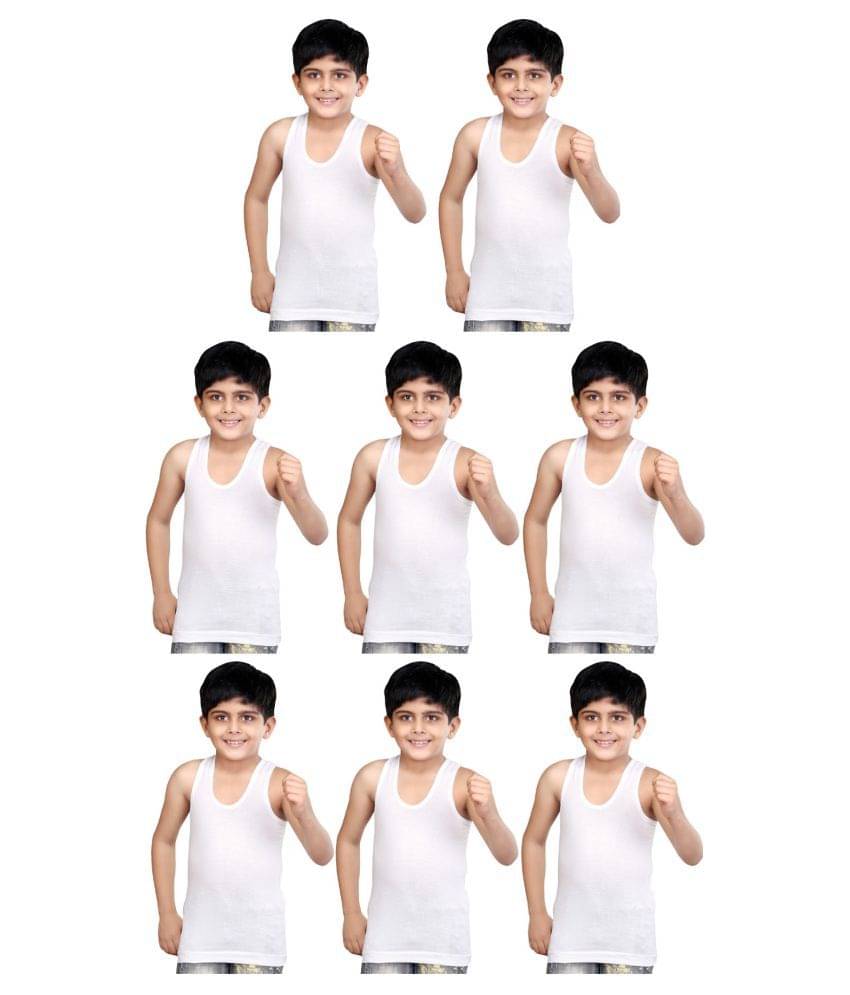     			Rupa Jon Cotton White Sleeveless Vests for Kids/Boys - Pack of 8