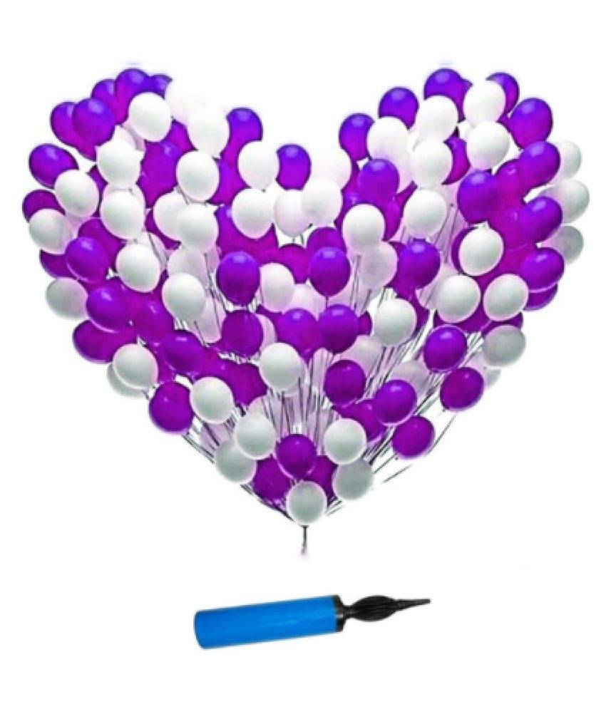     			Blooms Mall Latex Metallic Ballon ( Purple + white) with Balloon Pump