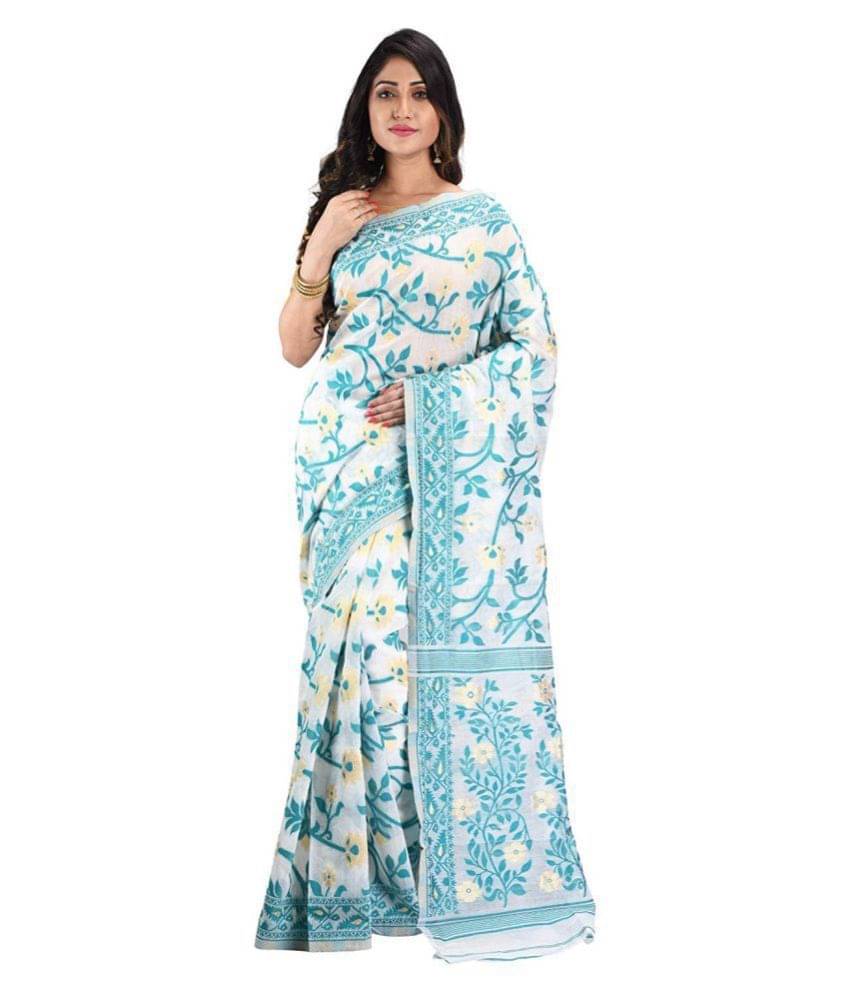 Desh Bidesh Cotton Blend Printed Saree With Unstitched Blouse Piece ( White ) Desh Bidesh Cotton Blend Printed Saree With Unstitched Blouse Piece ( White )