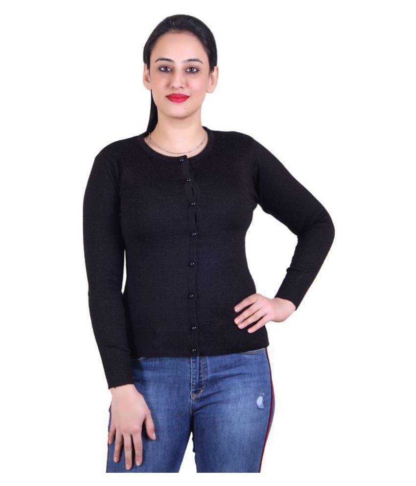 Ogarti Women Acrylic Round Neck Cardigan ( Black )     			Ogarti Women Acrylic Round Neck Cardigan ( Black )