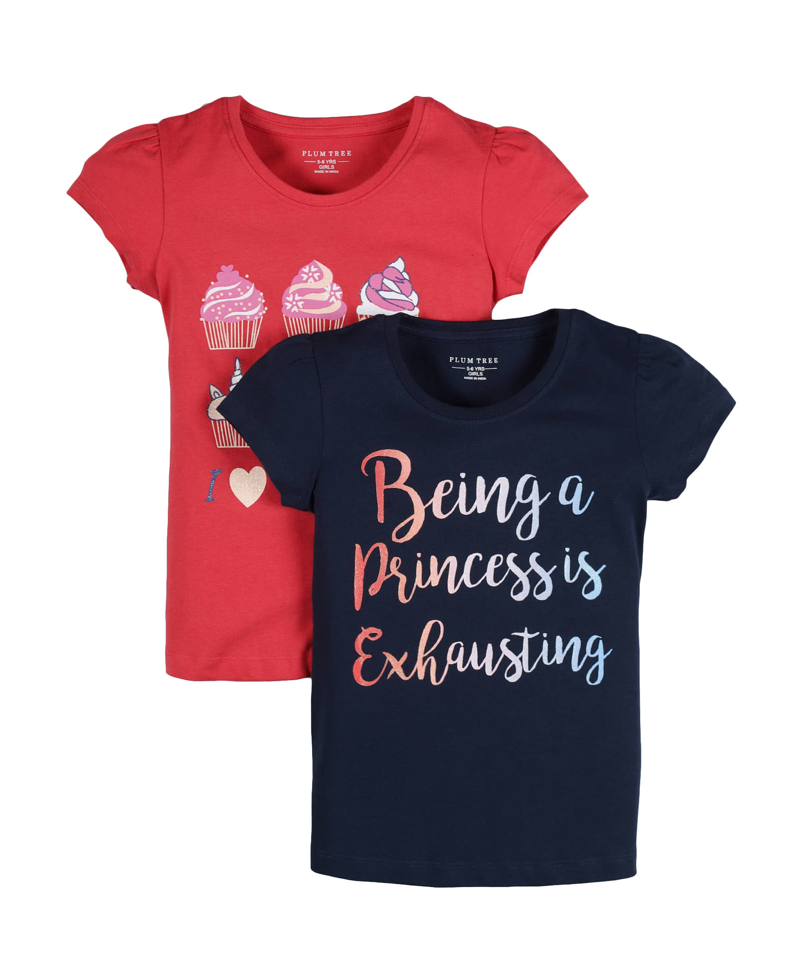     			PLUM TREE Pack of 2 Girls Cotton T-Shirts ( Multi )