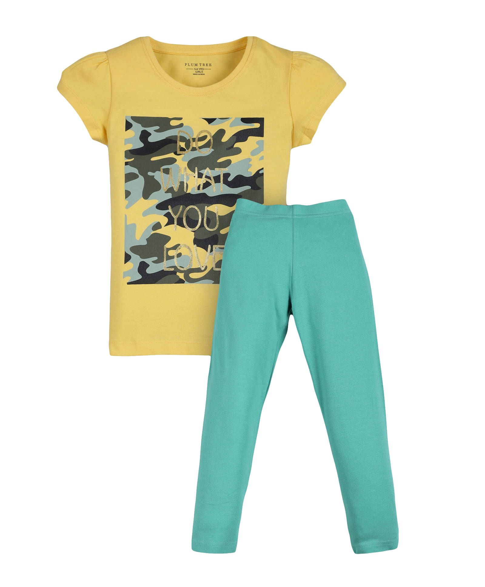 PLUM TREE Pack of 2 Girls 100% Cotton T-shirt With Leggings ( Green & Yellow ) PLUM TREE Pack of 2 Girls 100% Cotton T-shirt With Leggings ( Green & Yellow )