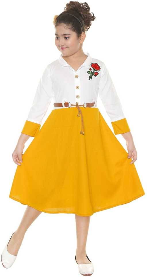 FTC FASHIONS Cotton Blend A-line For Girls ( Pack of 1 , Yellow & White ) FTC FASHIONS Cotton Blend A-line For Girls ( Pack of 1 , Yellow & White )