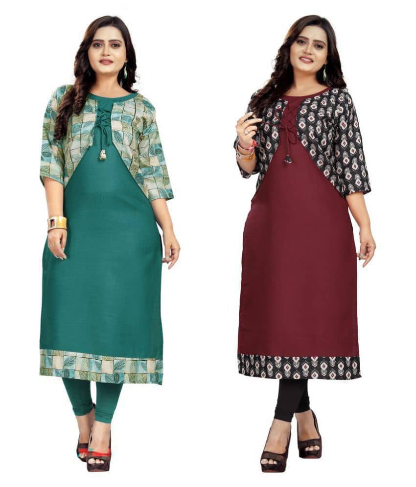 Lerkiza - Multicolor Cotton Women's Jacket Style Kurti ( Pack of 2 ) - Kurtis, Tunics | Buy online on ZillyBuy