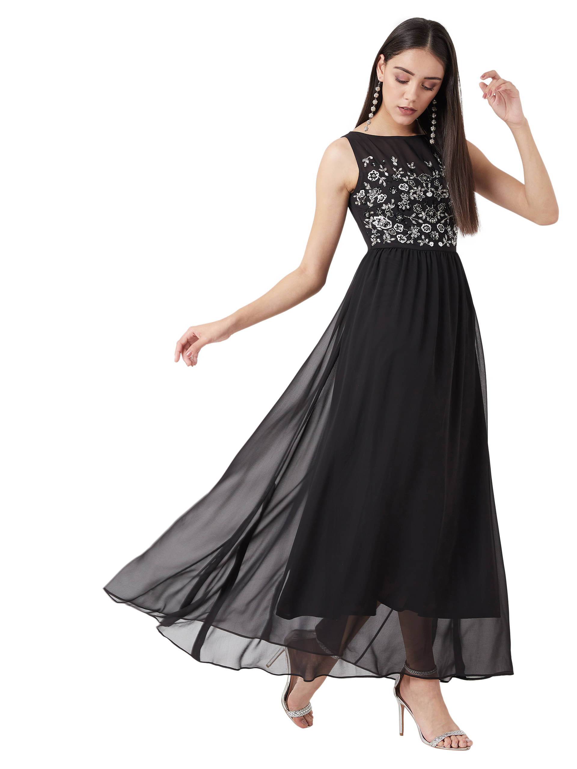 Miss Chase Women Georgette A-line Dress ( Black ) Miss Chase Women Georgette A-line Dress ( Black )