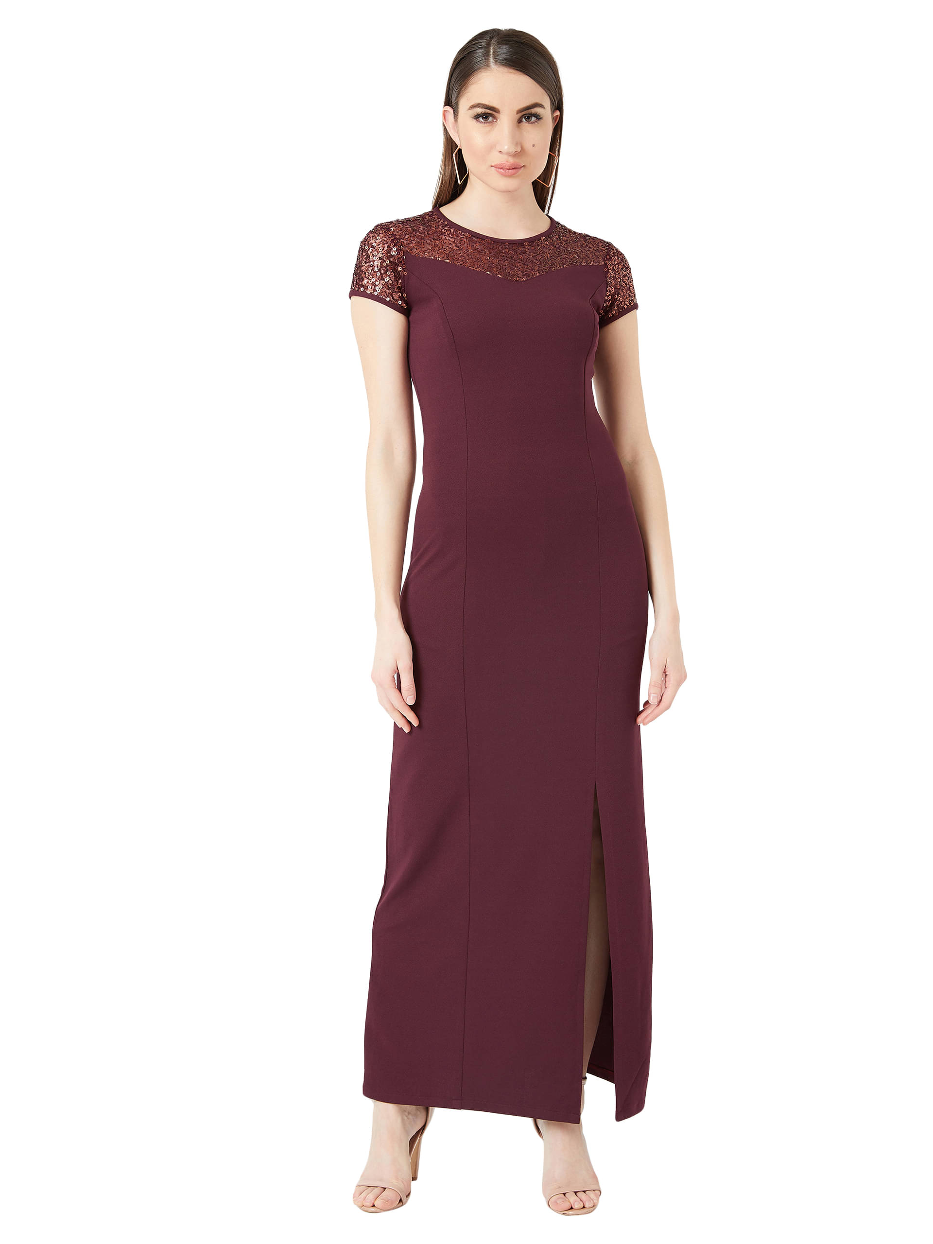 Miss Chase Women Polyester Bodycon Dress ( Maroon ) Miss Chase Women Polyester Bodycon Dress ( Maroon )