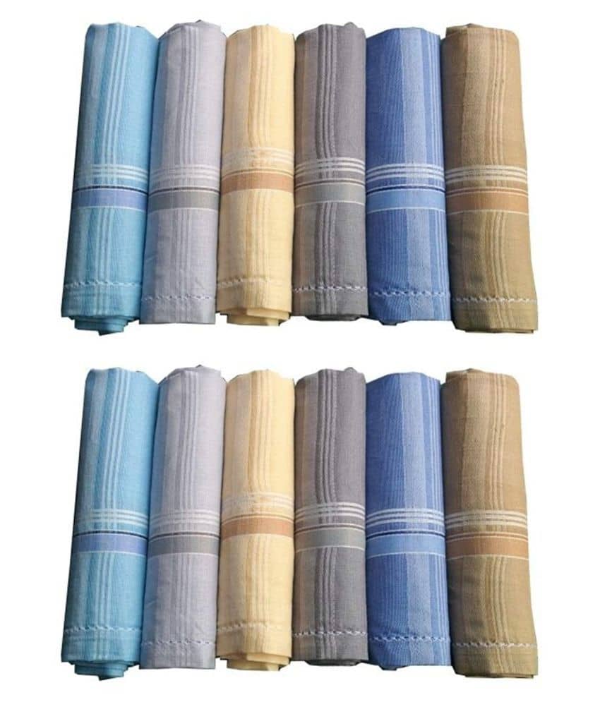 N G Products Premium Cotton Handkerchief for Men and Boy Set of 12 PCs_size: 45×45 cm (Multicolor with Strips) - Jewellery Sets | Buy online on ZillyBuy
