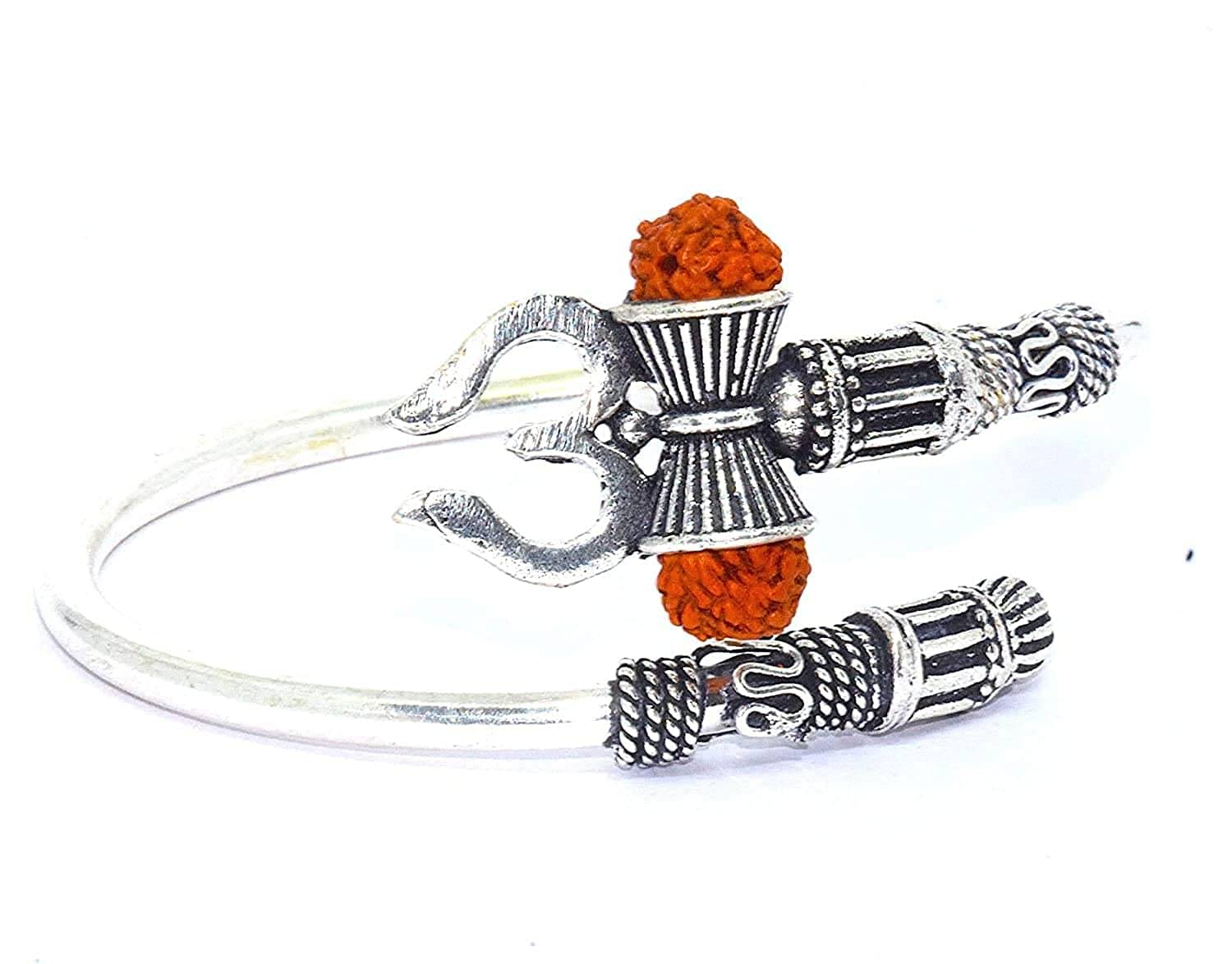     			Rudraksha Trishul Damroo Designer Oxidized Silver Bahubali Kada Kadas Bracelet Unisex Cuff Bracelets for Men & Women Boys Bracelet