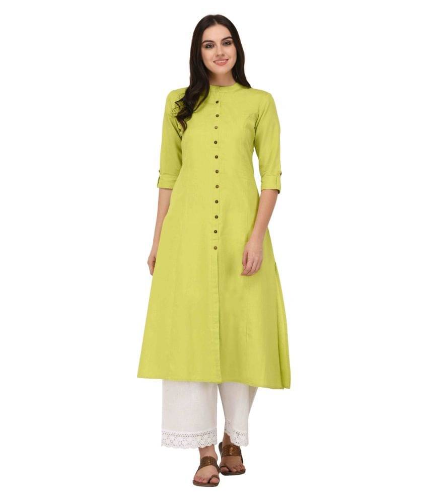    			Pistaa Green Cotton A-line Kurti