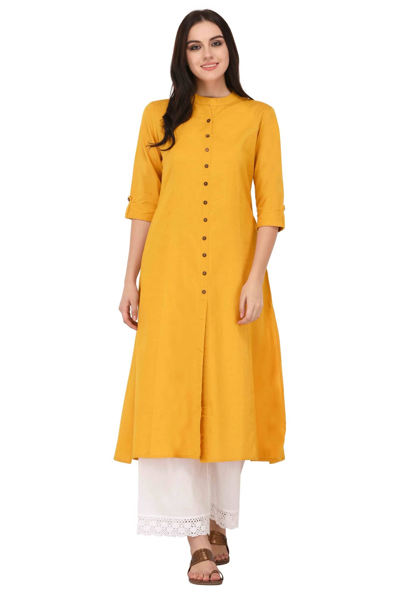 Pistaa Yellow Cotton A-line Kurti - Kurtis, Tunics | Buy online on ZillyBuy