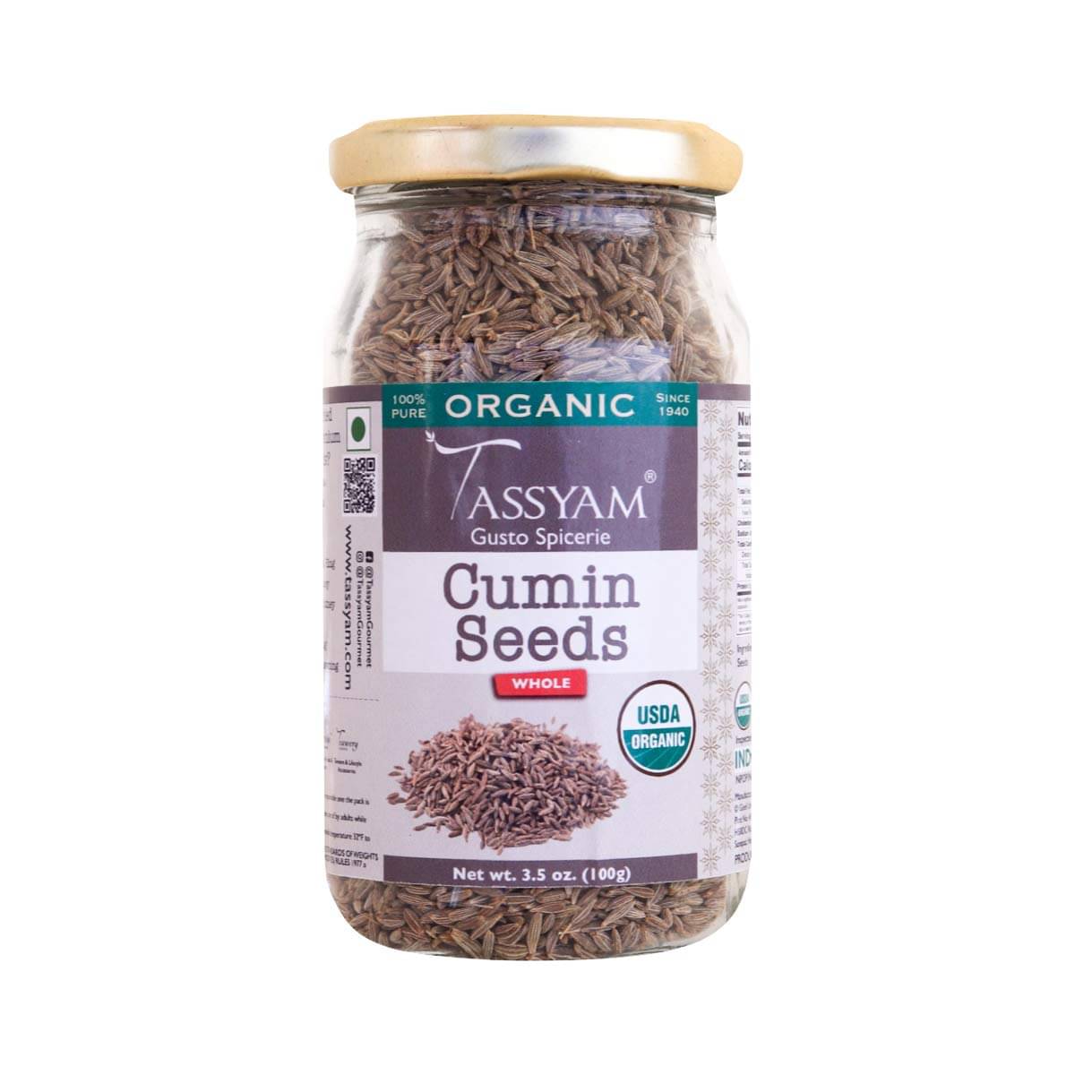 Tassyam Certified USDA 100% Organic Cumin Seeds 100 gm Tassyam Certified USDA 100% Organic Cumin Seeds 100 gm