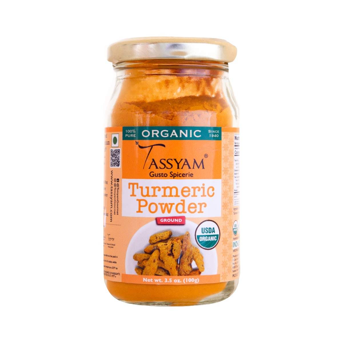 Tassyam Certified USDA 100% Organic Turmeric Powder 100 gm Tassyam Certified USDA 100% Organic Turmeric Powder 100 gm