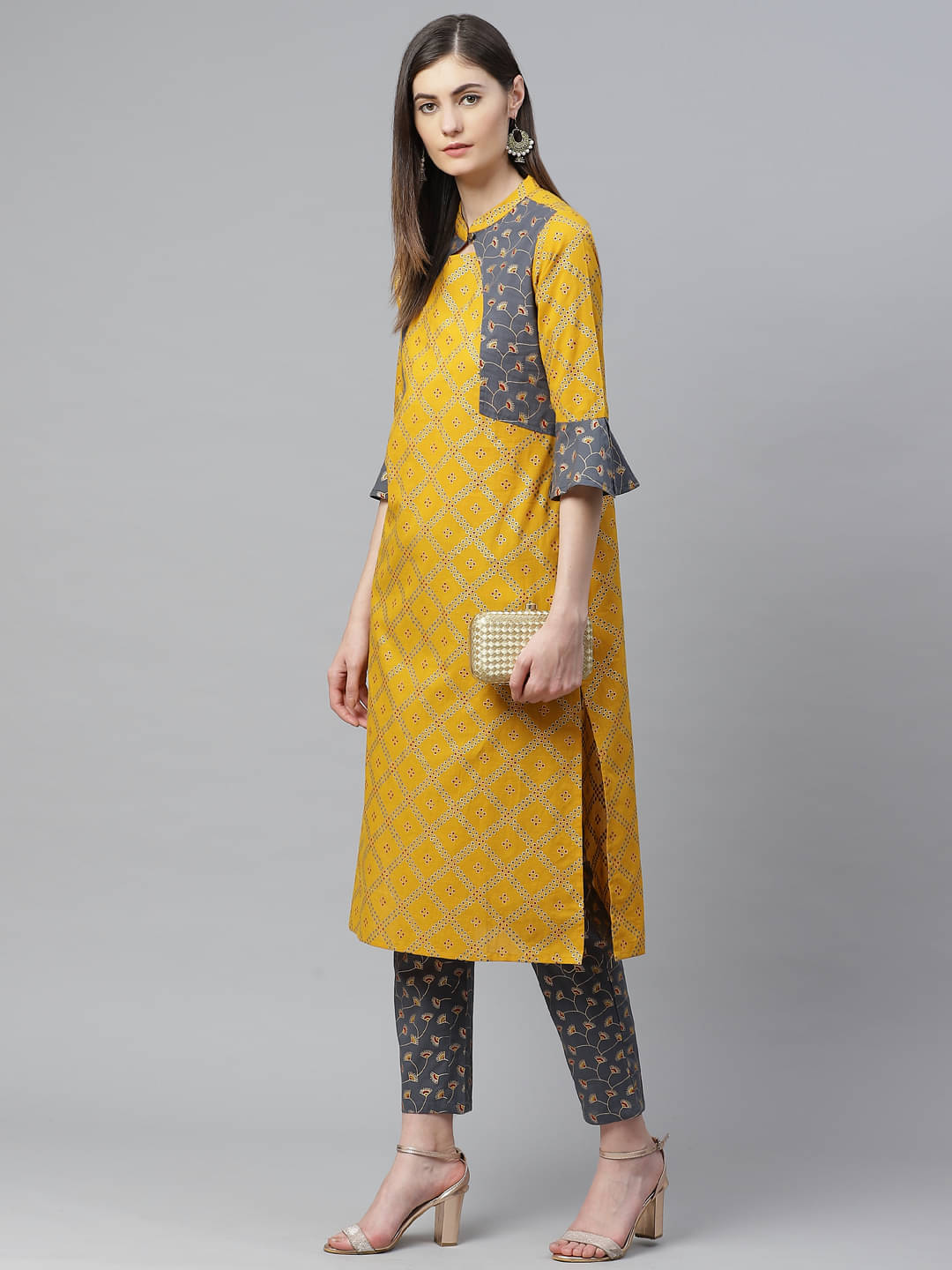     			Yash Gallery Cotton Kurti With Pants Women's Stitched Salwar Suit - Yellow ( )