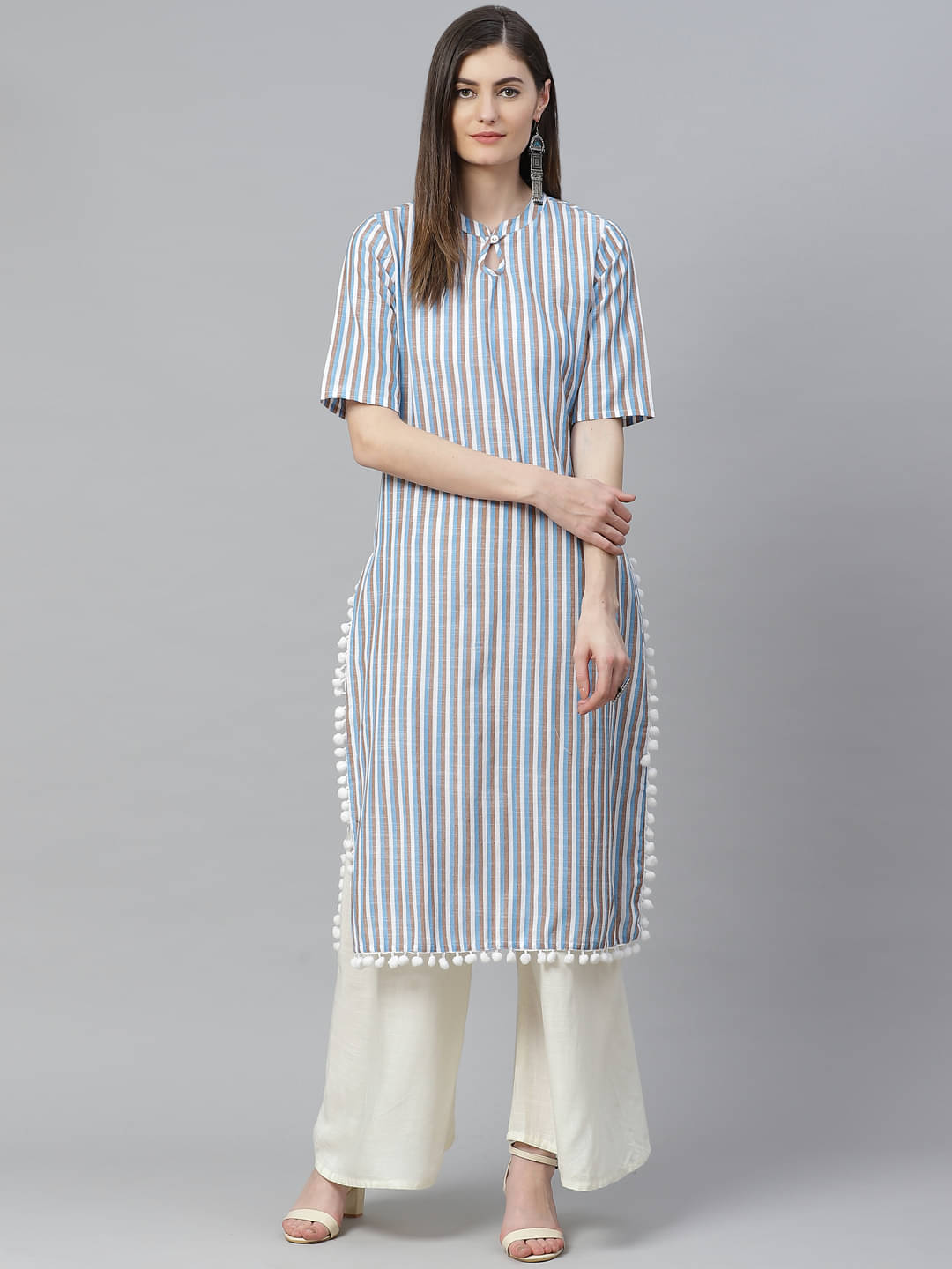     			Yash Gallery Pack of 1 Cotton Blend Striped Straight Women's Kurti - ( Multicolor )
