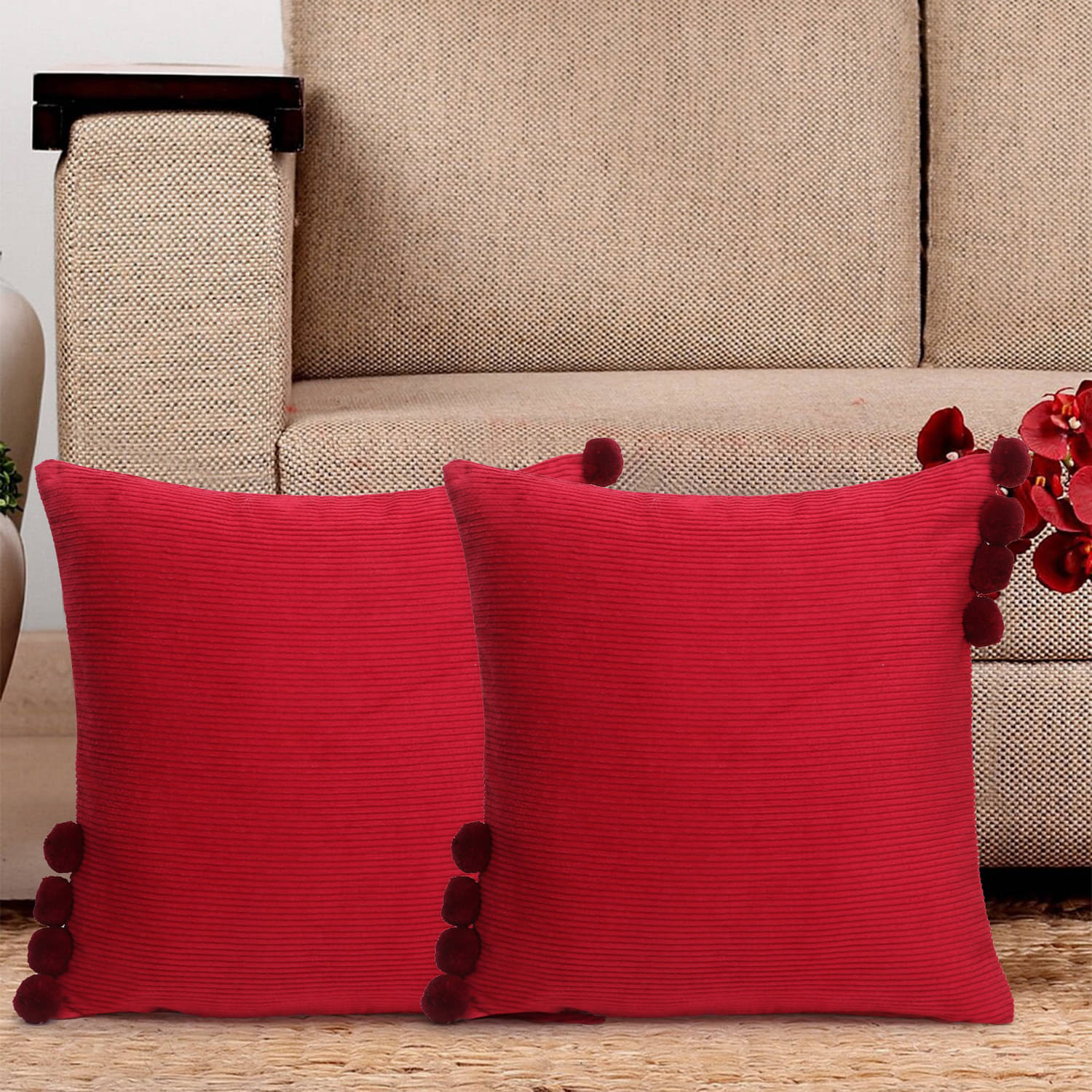     			mezposh Set of 2 Cotton Cushion Covers 40X40 cm (16X16)