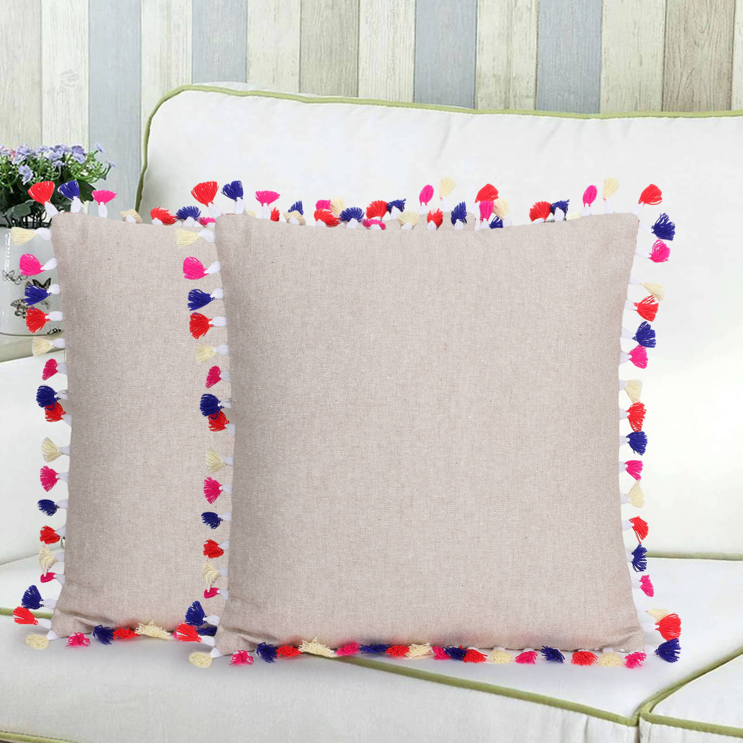     			mezposh Set of 2 Cotton Cushion Covers 40X40 cm (16X16)