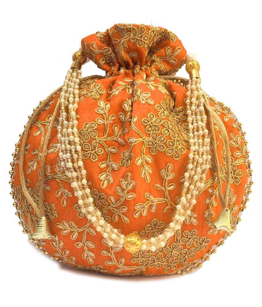 Bulbul Orange Silk Potli - Handbags | Buy online on ZillyBuy