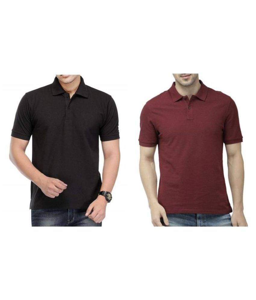     			FASHION365 Pack of 2 Cotton Blend Slim Fit Solid Half Sleeves Men's Polo T Shirt ( Multicolor )