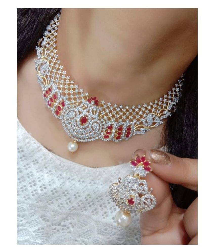 Navya Collections Alloy Maroon Contemporary/Fashion Necklaces Set Choker Navya Collections Alloy Maroon Contemporary/Fashion Necklaces Set Choker