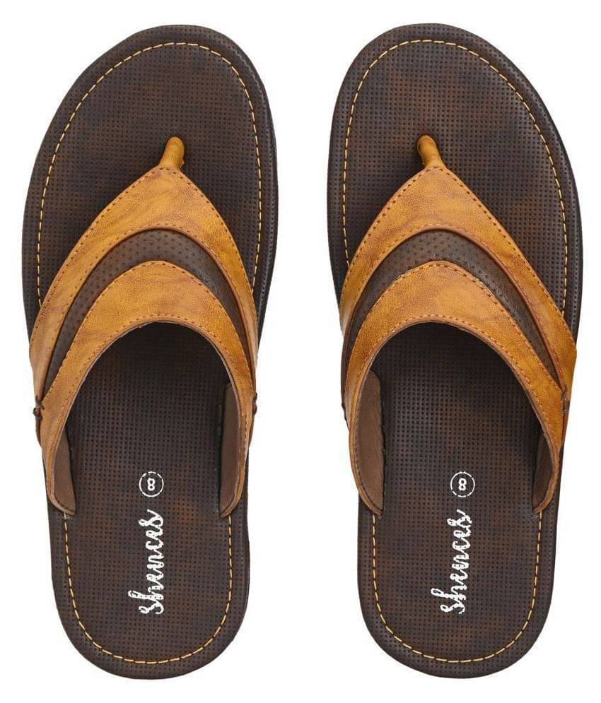     			SHENCES Tan Flip Flops