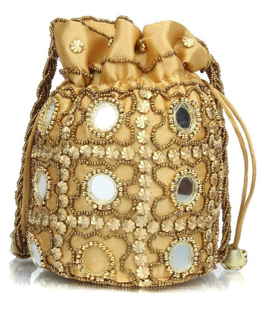 Bulbul Gold Satin Potli - Handbags | Buy online on ZillyBuy