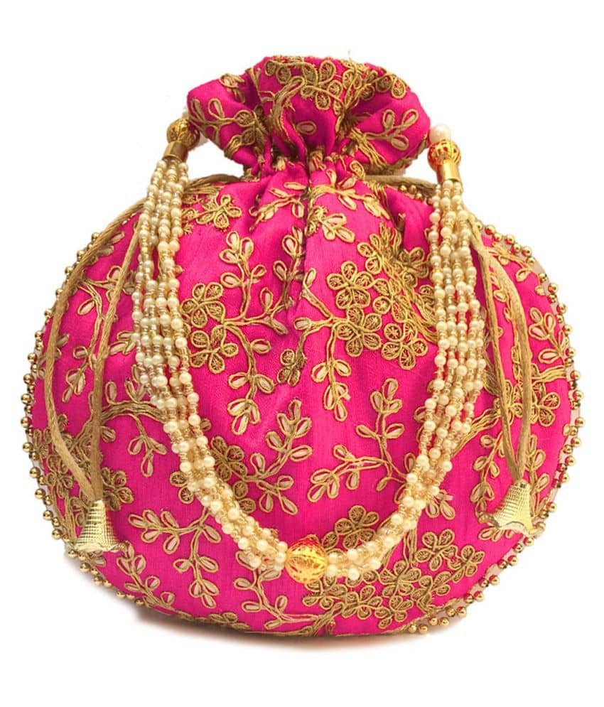 Bulbul Pink Silk Potli - Handbags | Buy online on ZillyBuy